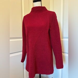 J Jill chenille red crochet over sized long turtle neck sweater